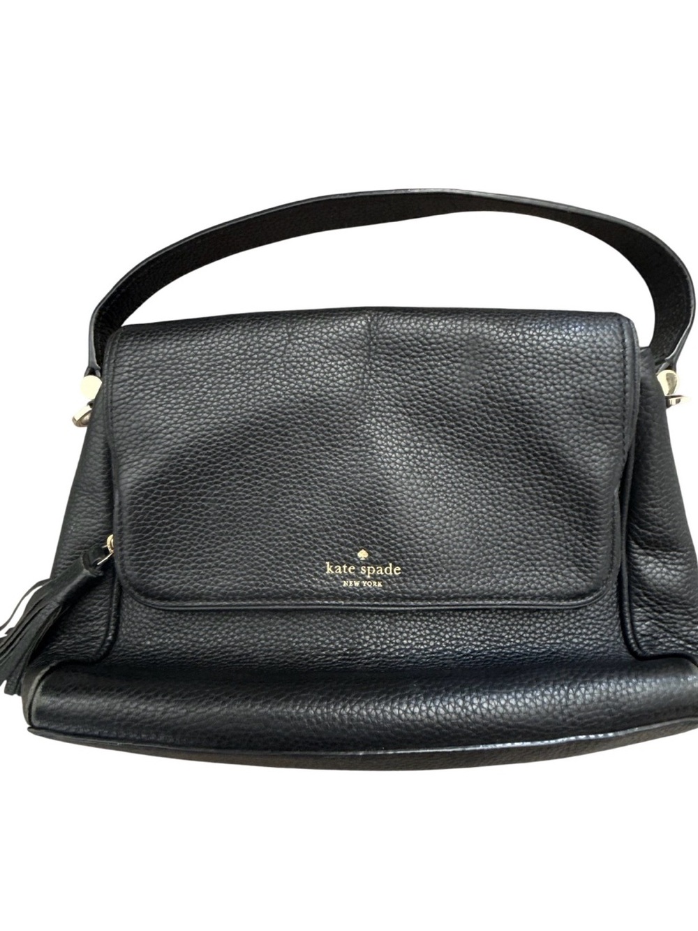 kate spade Black Pebbled Leather Shoulder Bag with Tassel